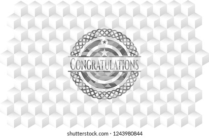 Congratulations grey badge with geometric cube white background