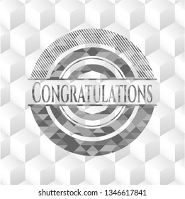 Congratulations grey badge with geometric cube white background