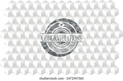 Congratulations grey badge with geometric cube white background