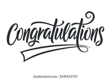 Congratulations hand drawn lettering. Black calligraphy text composition isolated on white background. Vector lettering design