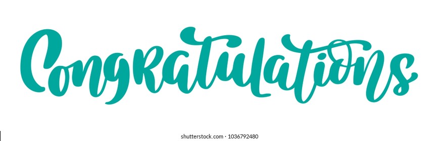 Congratulations Hand drawn text phrase. hand lettering word graphic, vintage art print for posters and greeting cards design. Calligraphic quote in green ink. Vector illustration