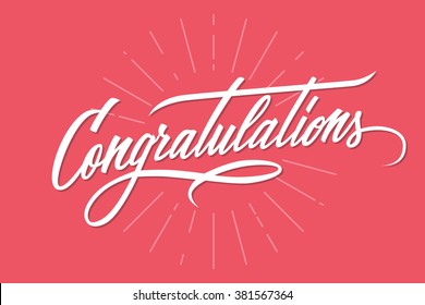 Congratulations. Hand lettering. Calligraphic greeting inscription. Vector handwritten typography.