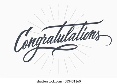 Congratulations. Hand lettering. Calligraphic greeting inscription. Vector handwritten typography.