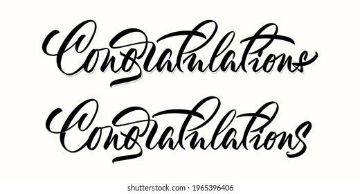 Congratulations - hand lettering for congratulations card, greeting card, invitation or print. Two words, isolated design on light background. Vector illustration.