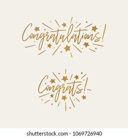 Congratulations. Hand lettering illustration. Calligraphic greeting inscription. Vector handwritten typography. Design element for greeting cards, prints and posters.