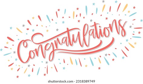 Congratulations. Hand lettering illustration. Calligraphic greeting inscription. Vector handwritten typography.