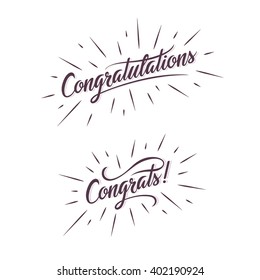 Congratulations. Hand lettering illustration. Calligraphic greeting inscription. Vector handwritten typography. Trendy design element for greeting cards, prints and posters.