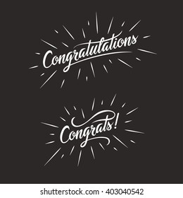 Congratulations. Hand lettering illustration. Calligraphic greeting inscription. Vector handwritten typography. Trendy design element for greeting cards, prints and posters.