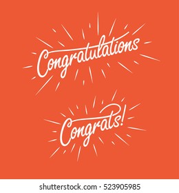 Congratulations. Hand lettering illustration. Calligraphic greeting inscription. Vector handwritten typography. Trendy design element for greeting cards, prints and posters.