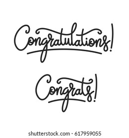 Congratulations. Hand lettering illustration. Calligraphic greeting inscription. Vector handwritten typography. Design element for greeting cards, prints and posters.