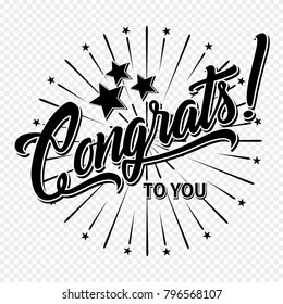 Congratulations. Hand lettering illustration. Calligraphic greeting inscription. Vector handwritten typography. 