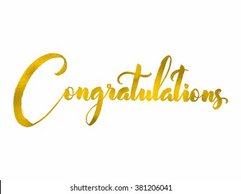 Congratulations. Hand lettering. Modern brush calligraphy. Handwritten phrase with golden texture.