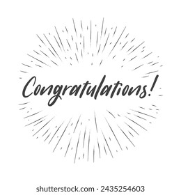 Congratulations handwritten lettering with starburst circle frame