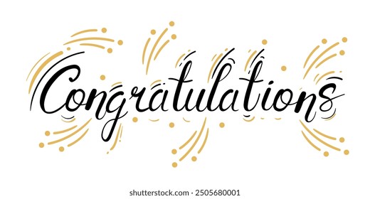 Congratulations handwritten text with decorative flourishes. Hand drawn lettering style, calligraphy. Typography ready for greetings card design. Vector illustration isolated on white background
