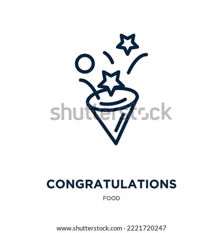 congratulations icon from food collection. Thin linear congratulations, success, template outline icon isolated on white background. Line vector congratulations sign, symbol for web and mobile