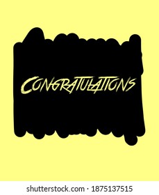 Congratulations illustration text in yellow color with black hand drawn on yellow background