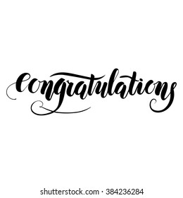Congratulations, ink handmade lettering, vector calligraphy and design element isolated on white background. Congrats, hand-written hipster style lettering