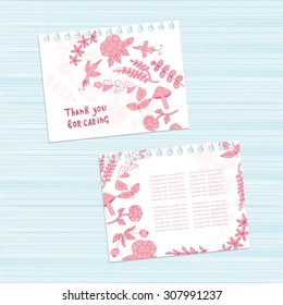 Congratulations, invitation card and envelope. Pattern with flowers for a holiday or a wedding. Sketch. Pink color. template