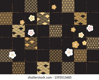 Congratulations Japanese pattern (black and gold)