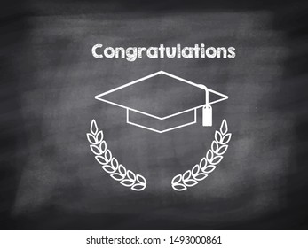 Congratulations letter for university graduation on black chalkboard vector design
