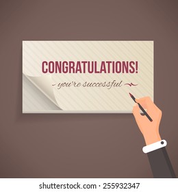 Congratulations Lettering, Flat Style Pencil and Notebook Write Design
