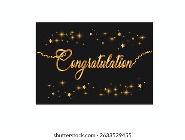 Congratulations! lettering with golden stars ribbon illustration. Design for flyer, invitation card, game, wallpaper, banner, poster, Isolated editable vector.