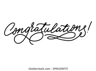 Congratulations lettering inscription isolated on white. Congrats hand drawn script for wedding, anniversary, Birthday, celebration. Elegant hand drawn calligraphy. Flat style Vector illustration