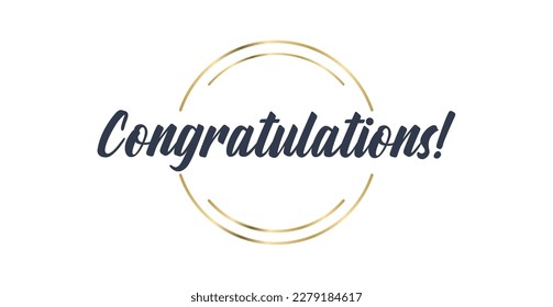 Congratulations lettering message with elegant golden frame. Congrats calligraphic quote. Hand drawn style calligraphy phrase.
