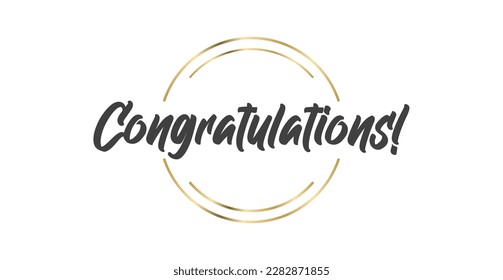 Congratulations lettering message with elegant golden frame. Congrats calligraphic quote. Hand drawn style calligraphy phrase.