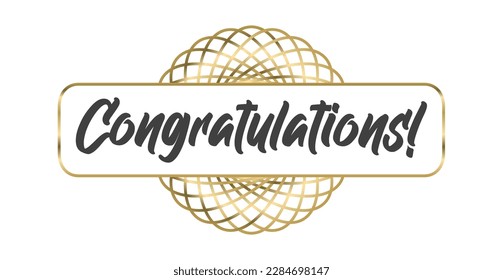 Congratulations lettering message with elegant golden frame. Congrats calligraphic quote. Hand drawn style calligraphy phrase.