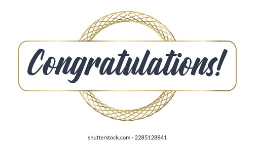 Congratulations lettering message with elegant golden frame. Congrats calligraphic quote. Hand drawn style calligraphy phrase.