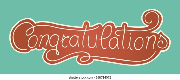 Congratulations lettering on a blue and red background. Hand drawn vectorized image.