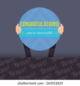 Congratulations Lettering Signboard Hold Hand Flat Vector Design