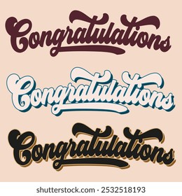 Congratulations lettering text Illustrator Artwork, Isolated on white background, Files for Cutting Cricut and Silhouette vector, vintage, retro, 3d

