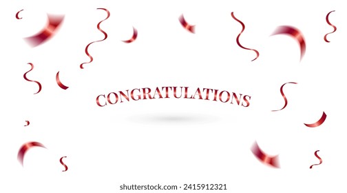 Congratulations Lettering Text With Red Confetti And Ribbon Isolated On White Background. Celebration. Vector Illustration. Wallpaper. Banner