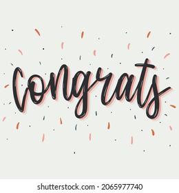 Congratulations. Lettering congratulations, vector graphics, handwritten lettering, on a light background.