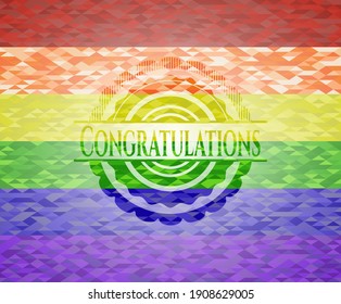 Herzlichen Glückwunsch lgbt Farben Emblem. Vektorgrafik. Mosaik. 