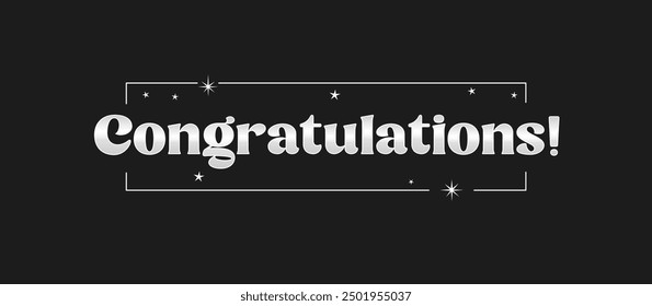 Congratulations message banner in square elegant text frame silver colored