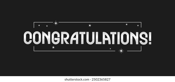 Congratulations message banner in square elegant text frame silver colored