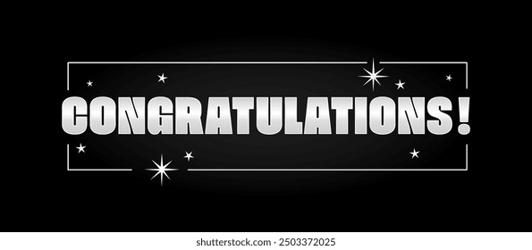 Congratulations message banner in square elegant text frame silver colored