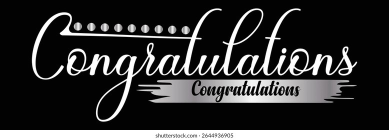 Congratulations message banner in square elegant text frame silver colored