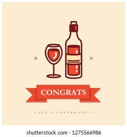 Congratulations Message with Wine Glass Vector Illustration