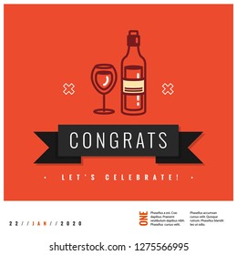 Congratulations Message with Wine Glass Vector Illustration