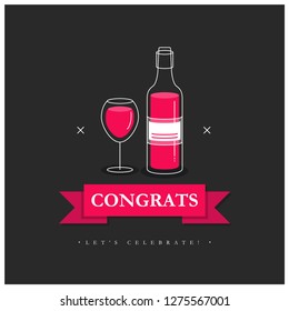 Congratulations Message with Wine Glass Vector Illustration