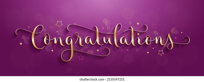 CONGRATULATIONS metallic gold vector brush calligraphy banner with flourishes on pink background