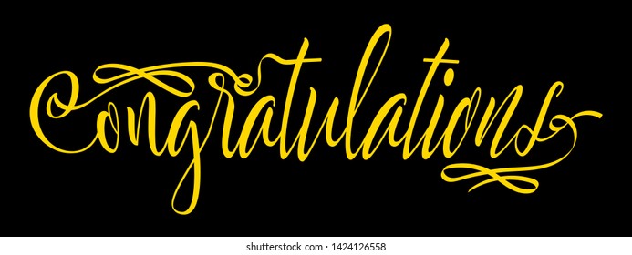 Congratulations' - modern lettering quote. Vector hand written gold ink calligraphy phrase isolated on a black background - Vextor