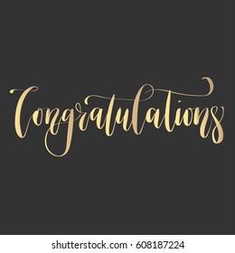 'Congratulations' - modern lettering quote. Vector hand written gold ink calligraphy phrase isolated on a black background