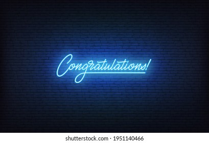 Congratulations neon sign. Glowing neon lettering Congratulations template