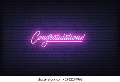 Congratulations neon sign. Glowing neon lettering Congratulations template