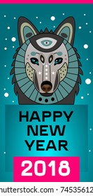 Congratulations to new year. Year of dog. Flyer with dog. Stock vector